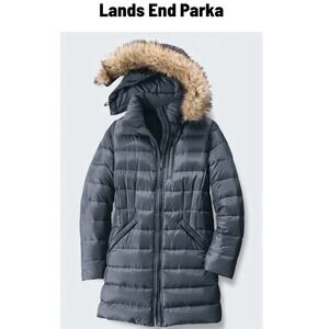 Lands' End Women's Hooded‎ Gray Shimmer Parka Coat Size 2X (20W-22W) $259